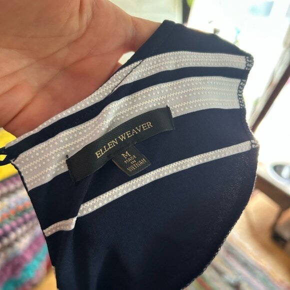 Ellen Weaver Elegant Navy and White Striped Jumpsuit M - Picture 2 of 16